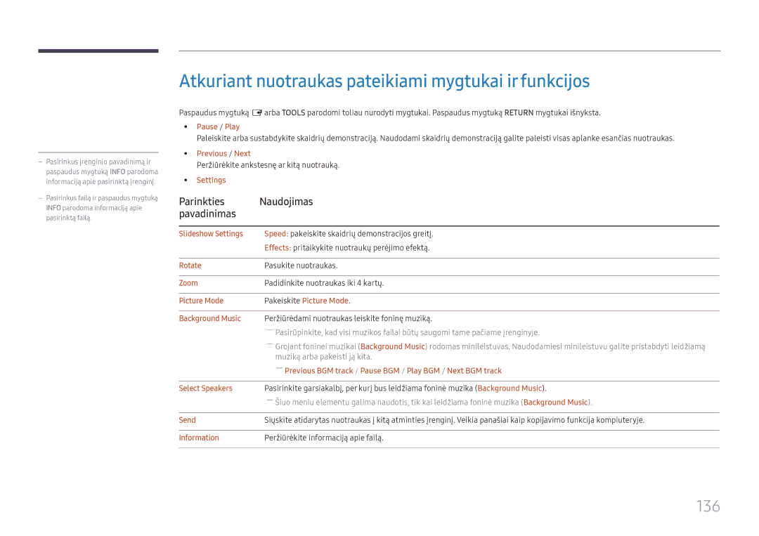 Samsung LH37SHFPLBB/EN manual Atkuriant nuotraukas pateikiami mygtukai ir funkcijos, 136 