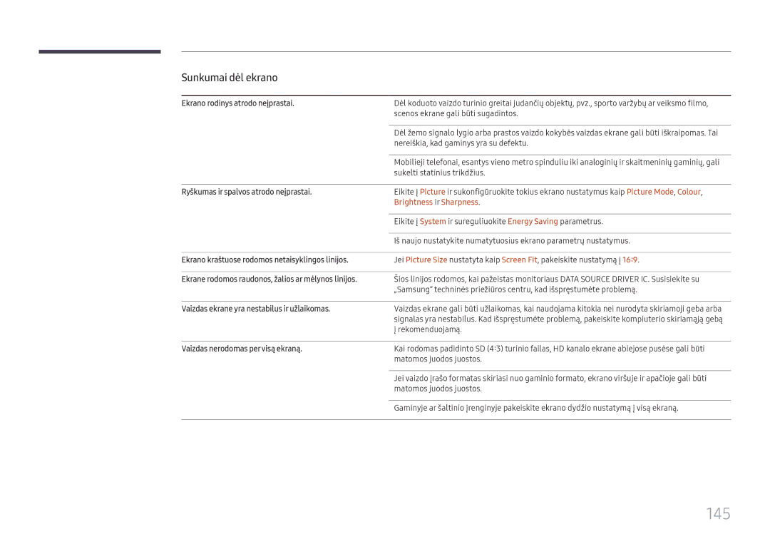 Samsung LH37SHFPLBB/EN manual 145, Brightness ir Sharpness 