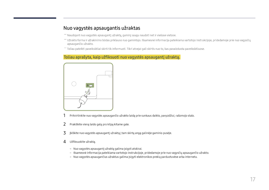 Samsung LH37SHFPLBB/EN manual Nuo vagystės apsaugantis užraktas 