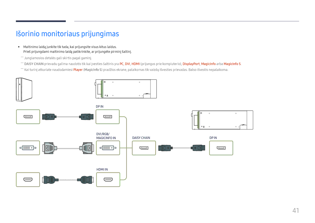 Samsung LH37SHFPLBB/EN manual Išorinio monitoriaus prijungimas 