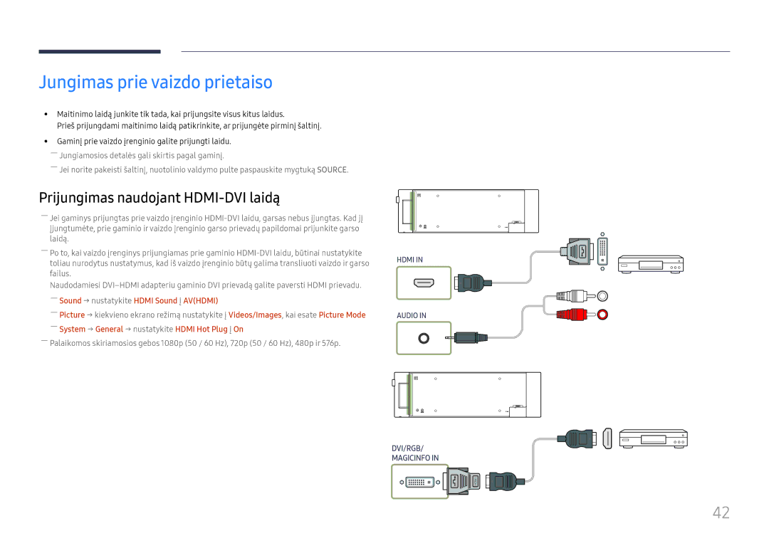 Samsung LH37SHFPLBB/EN manual Jungimas prie vaizdo prietaiso, ――System → General → nustatykite Hdmi Hot Plug į On 