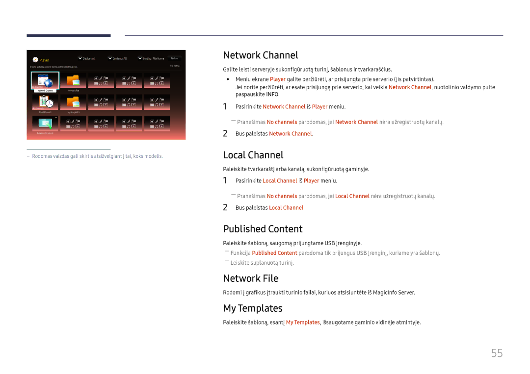 Samsung LH37SHFPLBB/EN manual Network Channel, Local Channel, Published Content, Network File, My Templates 