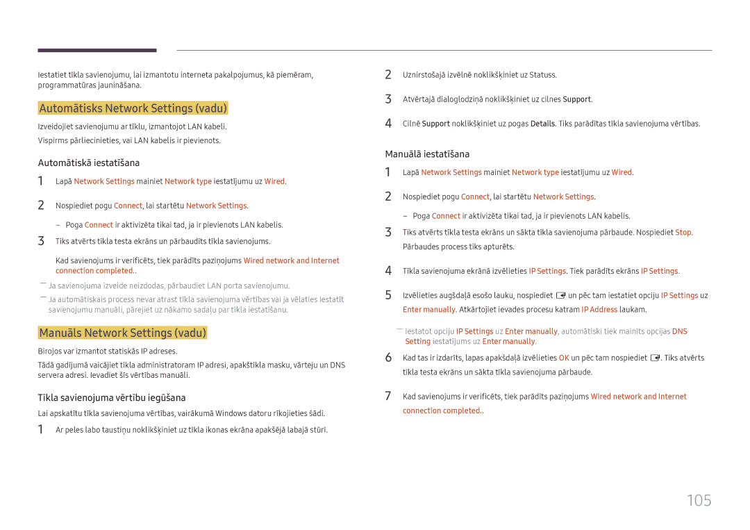 Samsung LH37SHFPLBB/EN manual 105, Automātisks Network Settings vadu, Manuāls Network Settings vadu 