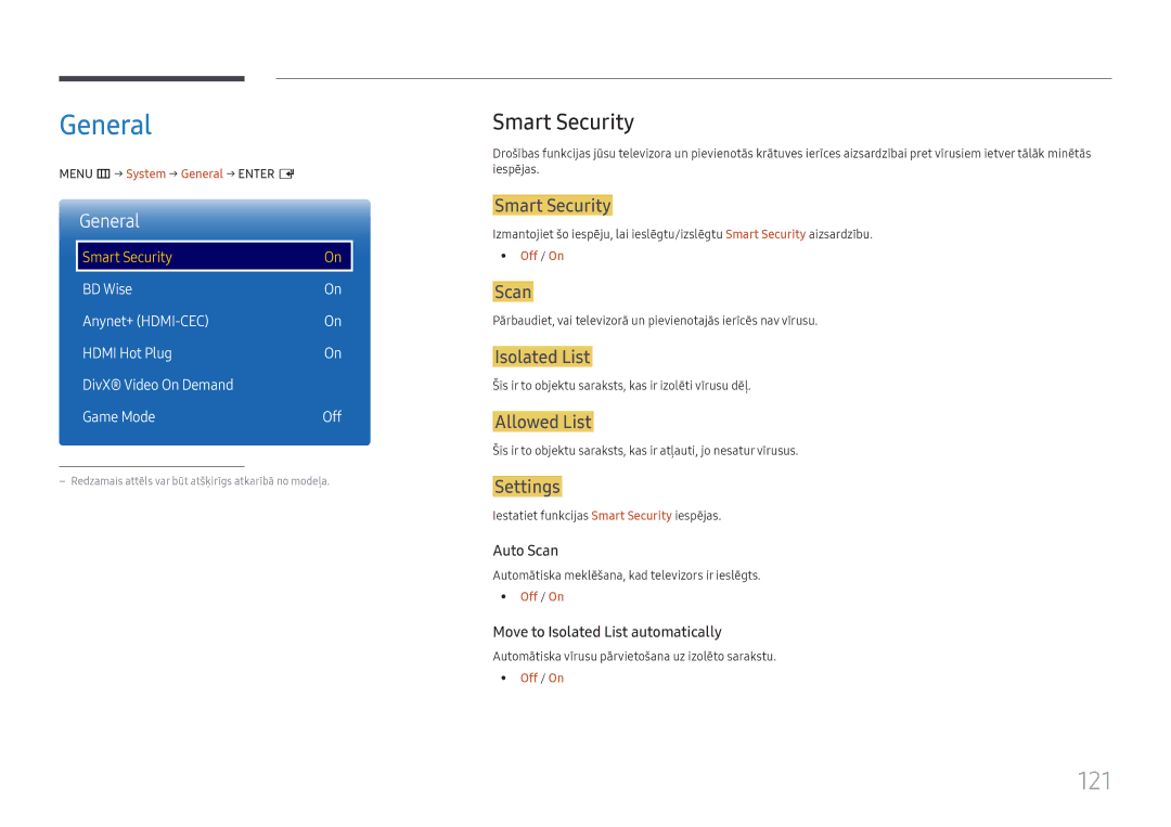 Samsung LH37SHFPLBB/EN manual General, 121, Smart Security 
