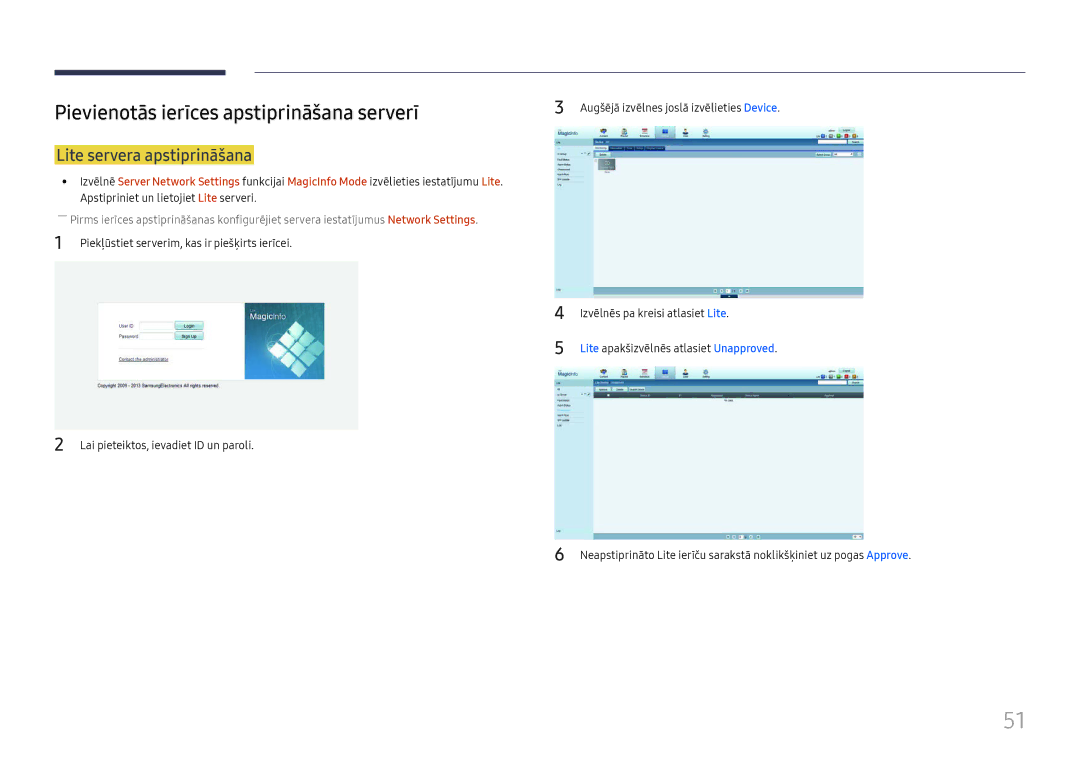 Samsung LH37SHFPLBB/EN manual Pievienotās ierīces apstiprināšana serverī, Lite servera apstiprināšana 