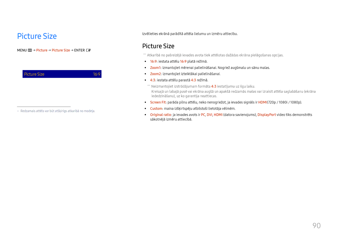 Samsung LH37SHFPLBB/EN manual Menu m → Picture → Picture Size → Enter E 