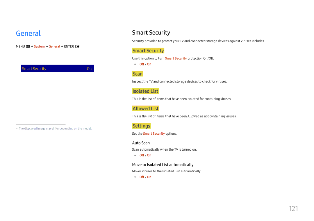 Samsung LH37SHFPLBB/NG, LH37SHFPLBB/UE, LH37SHFPLBB/CH manual General, 121, Smart Security 