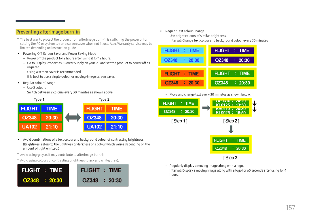 Samsung LH37SHFPLBB/NG, LH37SHFPLBB/UE, LH37SHFPLBB/CH manual 157, Preventing afterimage burn-in 