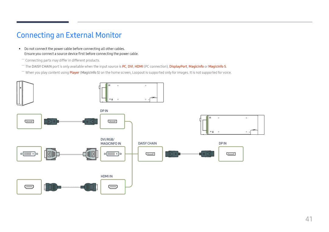 Samsung LH37SHFPLBB/CH, LH37SHFPLBB/UE, LH37SHFPLBB/NG manual Connecting an External Monitor 