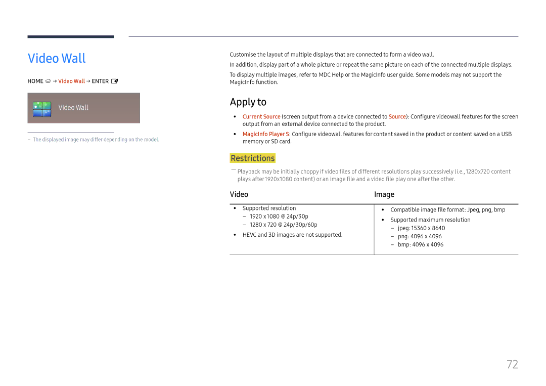 Samsung LH37SHFPLBB/UE, LH37SHFPLBB/NG, LH37SHFPLBB/CH manual Apply to, Home → Video Wall → Enter E 