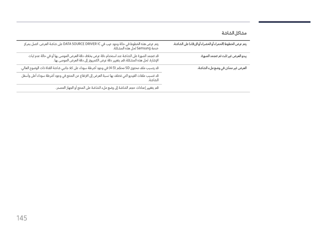 Samsung LH37SHFPLBB/NG 145, ةشاشلا لىع ءاقرزلا وأ ءارضخلا وأ ءارمحلا طوطخلا ضرع متي, ةروصلا دمجتت مث تباث ريغ ضرعلا ودبي 