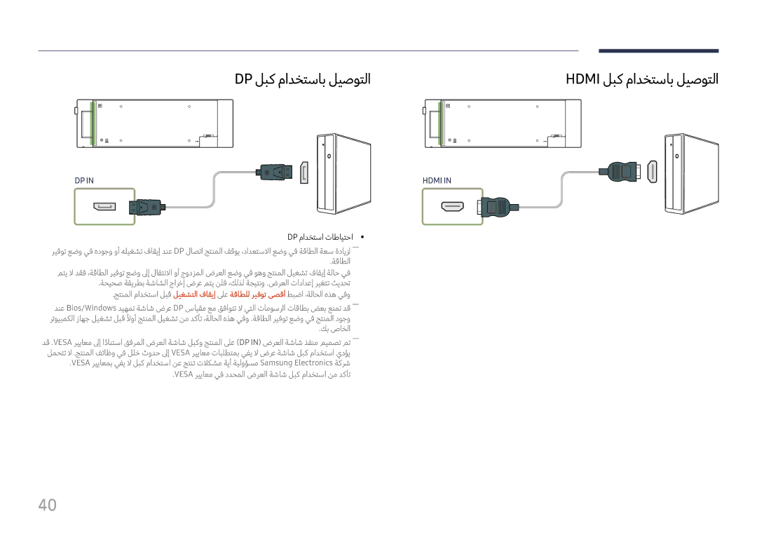 Samsung LH37SHFPLBB/UE, LH37SHFPLBB/NG manual DP لبك مادختساب ليصوتلا Hdmi لبك مادختساب ليصوتلا 