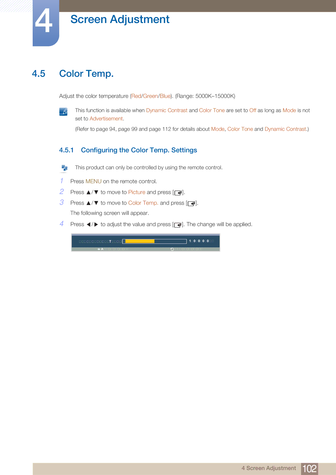 Samsung LH40ARPLBC/EN, LH40ARPLBC/XY manual Configuring the Color Temp. Settings 