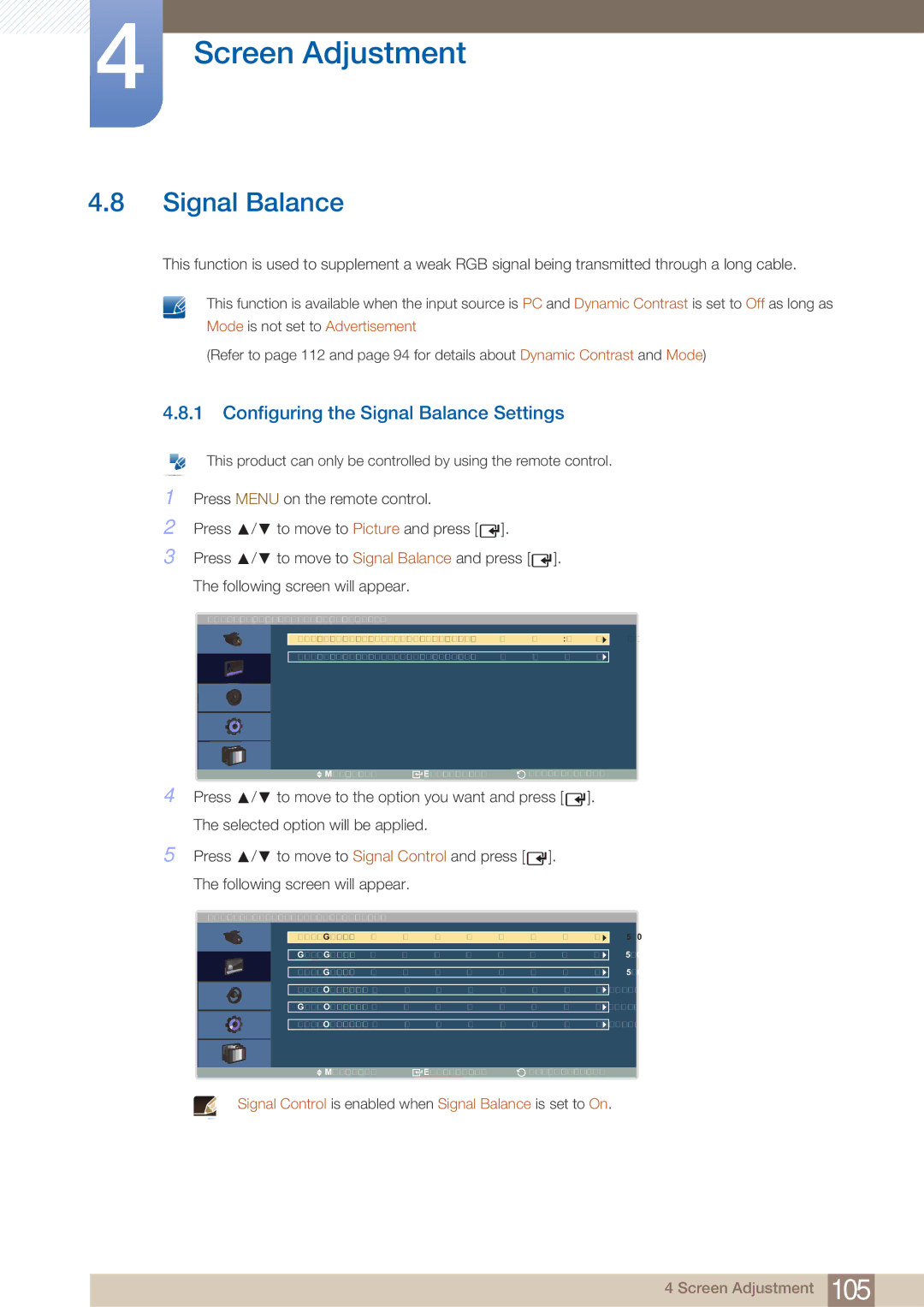 Samsung LH40ARPLBC/XY, LH40ARPLBC/EN manual Configuring the Signal Balance Settings 