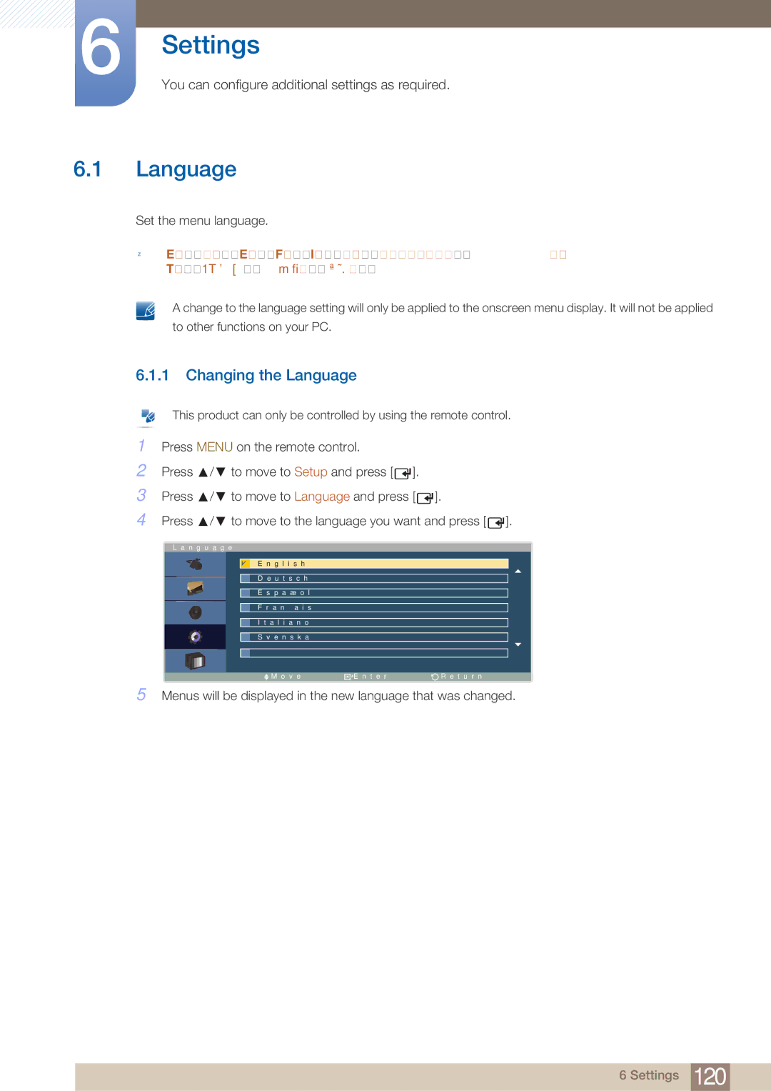 Samsung LH40ARPLBC/EN, LH40ARPLBC/XY manual Changing the Language 