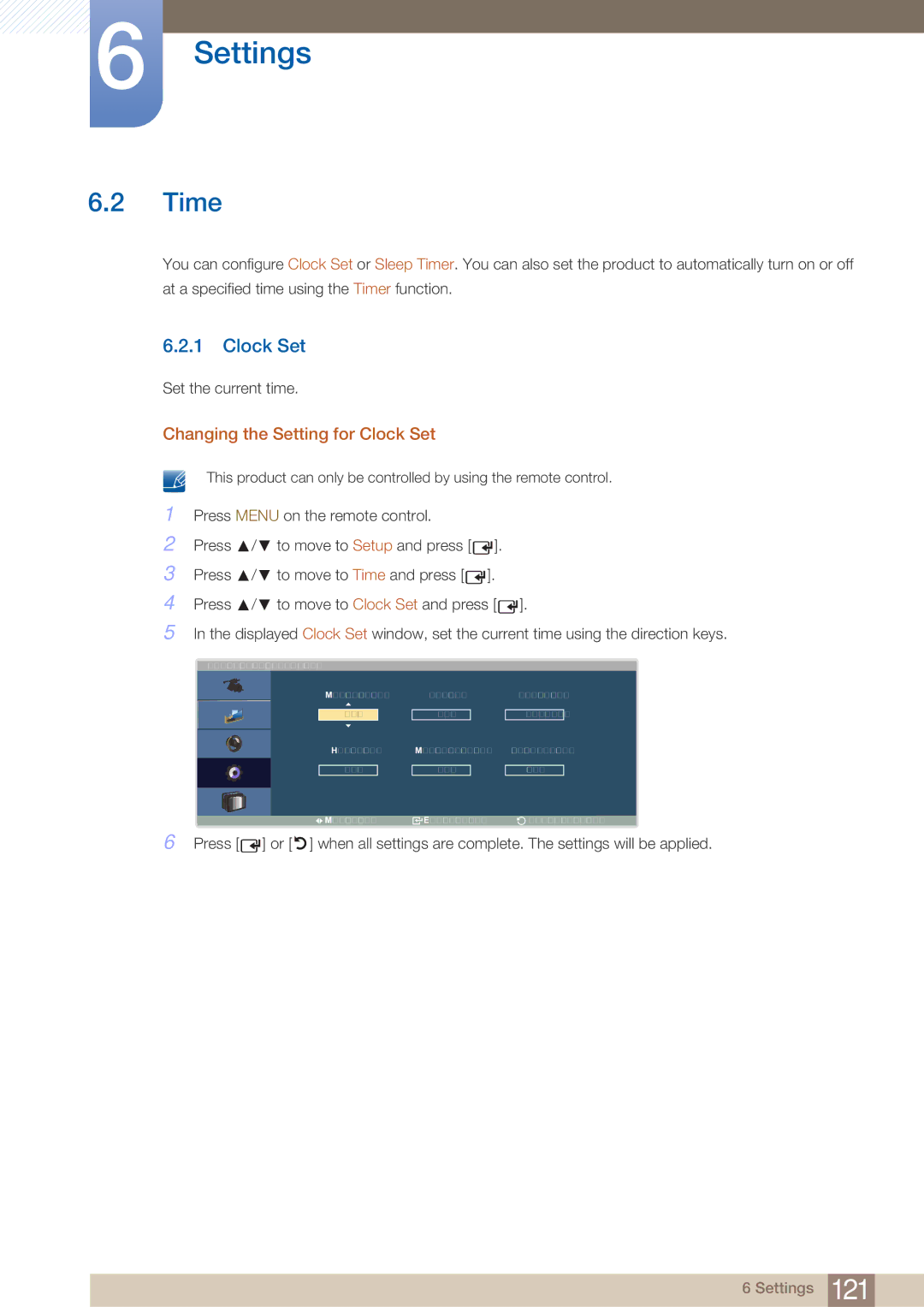 Samsung LH40ARPLBC/XY, LH40ARPLBC/EN manual Time, Changing the Setting for Clock Set 