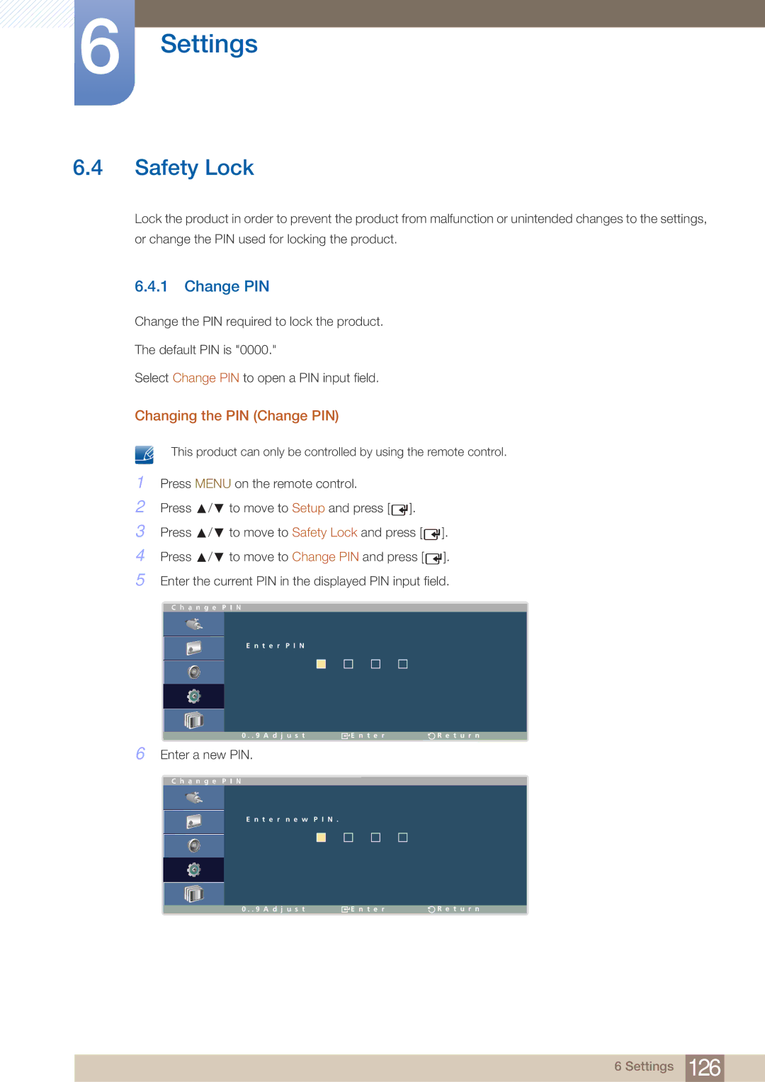 Samsung LH40ARPLBC/EN, LH40ARPLBC/XY manual Safety Lock, Changing the PIN Change PIN 