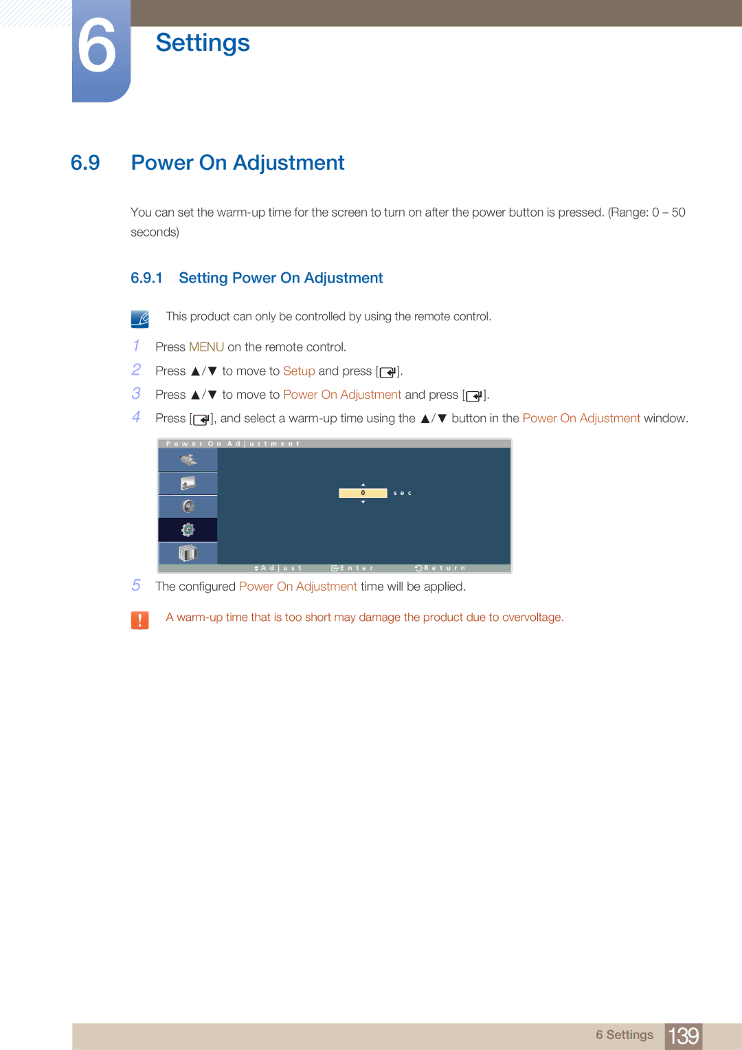 Samsung LH40ARPLBC/XY, LH40ARPLBC/EN manual Setting Power On Adjustment 