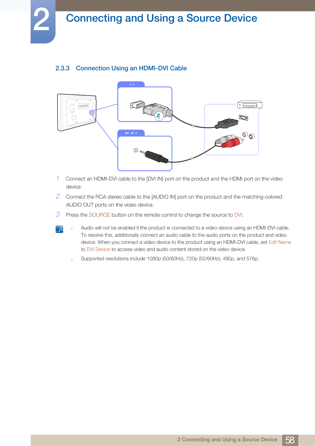 Samsung LH40ARPLBC/EN, LH40ARPLBC/XY manual Connection Using an HDMI-DVI Cable 