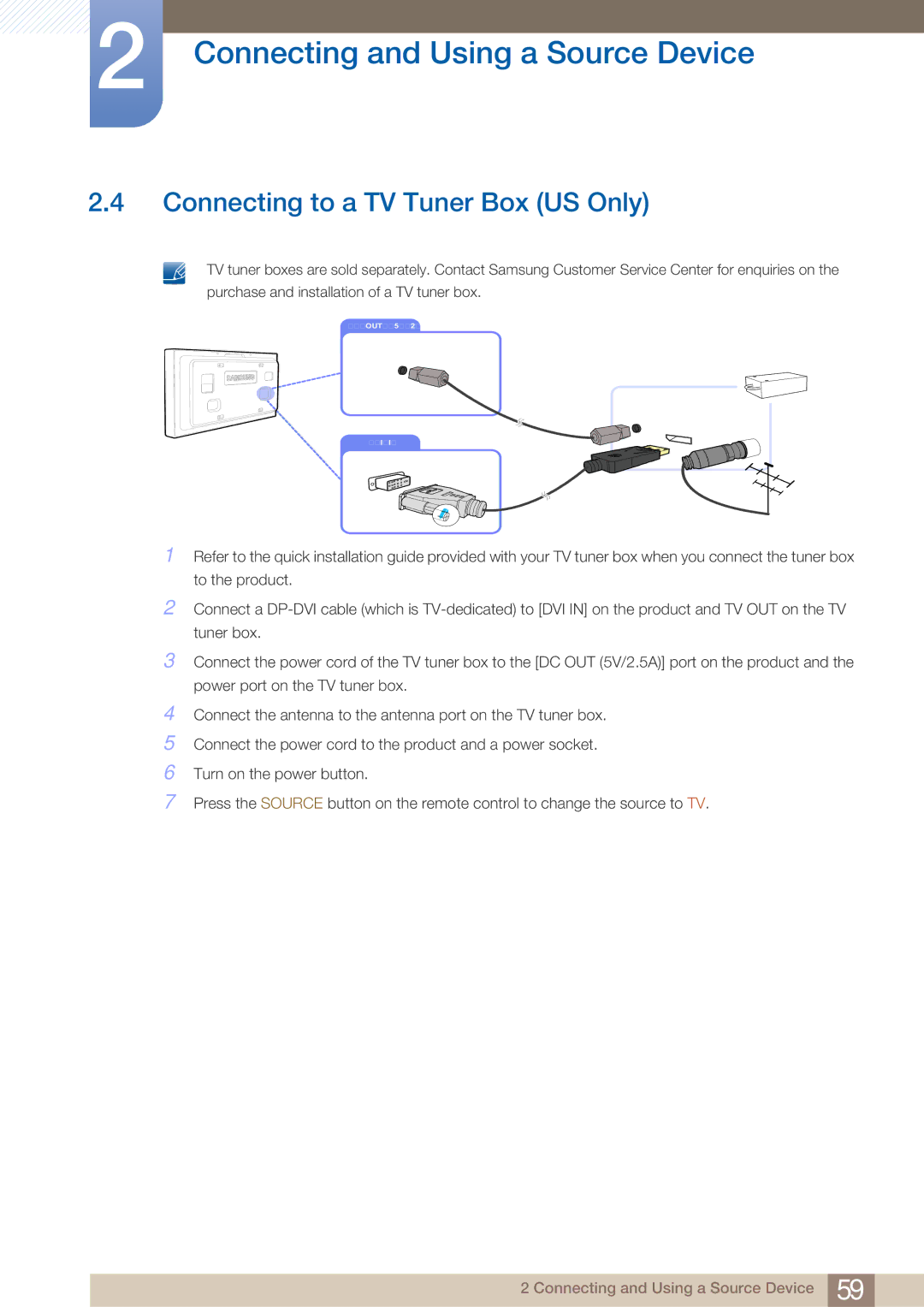 Samsung LH40ARPLBC/XY, LH40ARPLBC/EN manual Connecting to a TV Tuner Box US Only 