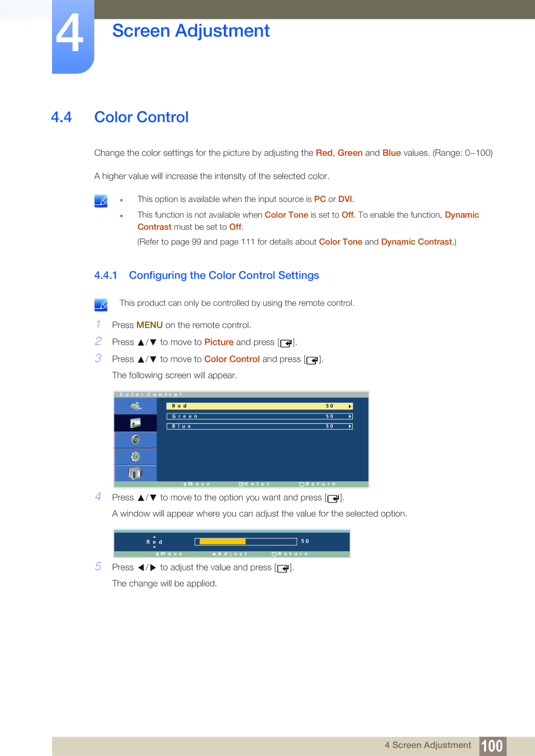 Samsung LH32ARPLBC/XY, LH40ARPLBC/EN, LH46ARPLBC/EN, LH32ARPLBC/EN, LH40ARPLBC/XY Configuring the Color Control Settings 