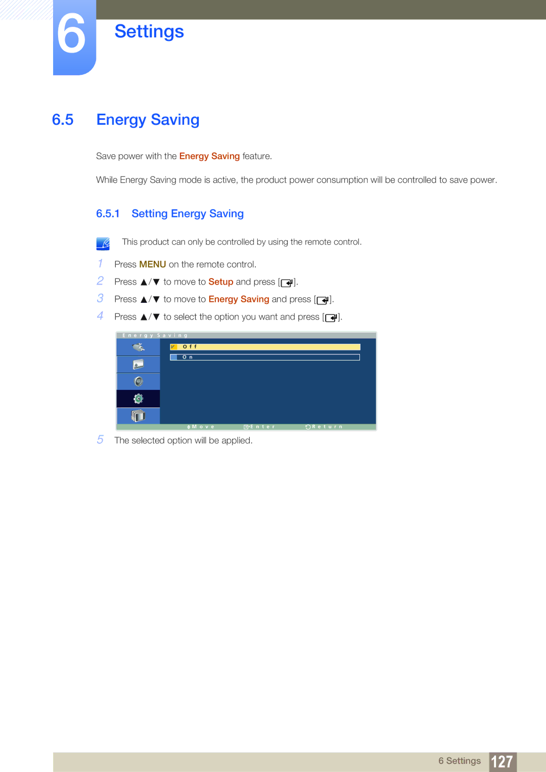 Samsung LH46ARPLBC/EN, LH40ARPLBC/EN, LH32ARPLBC/EN, LH40ARPLBC/XY, LH32ARPLBC/XY, LH46ARPLBC/XY Setting Energy Saving 