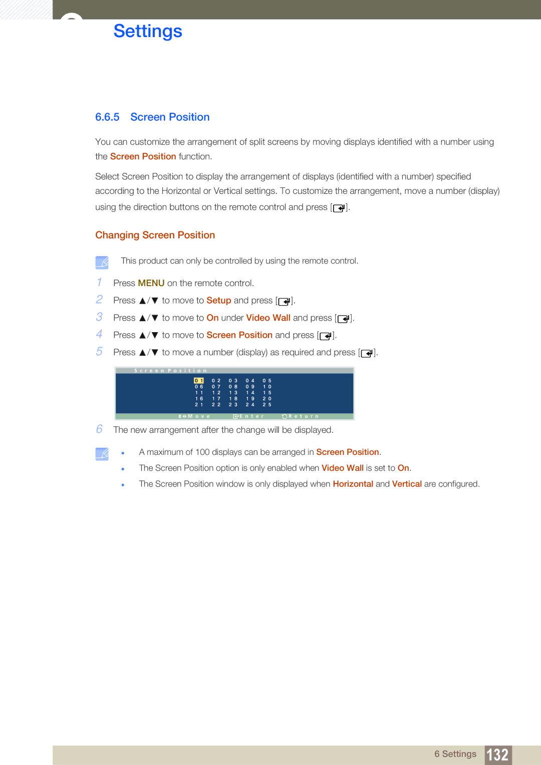 Samsung LH40ARPLBC/EN, LH46ARPLBC/EN, LH32ARPLBC/EN, LH40ARPLBC/XY, LH32ARPLBC/XY, LH46ARPLBC/XY Changing Screen Position 