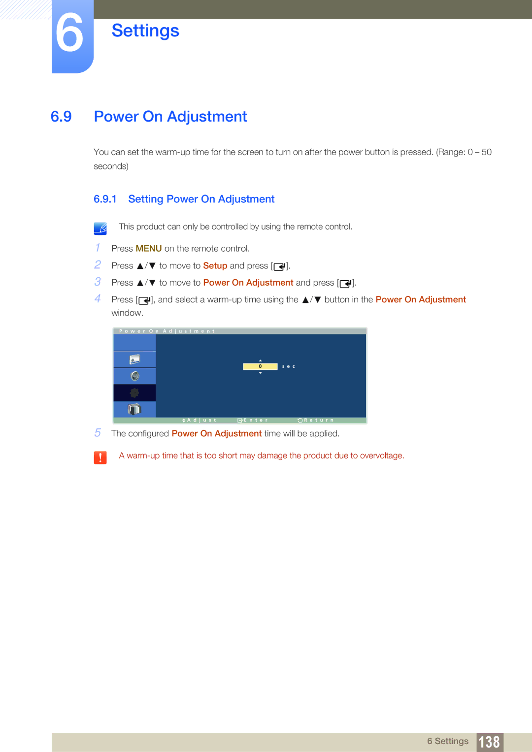 Samsung LH40ARPLBC/EN, LH46ARPLBC/EN, LH32ARPLBC/EN, LH40ARPLBC/XY, LH32ARPLBC/XY manual Setting Power On Adjustment 