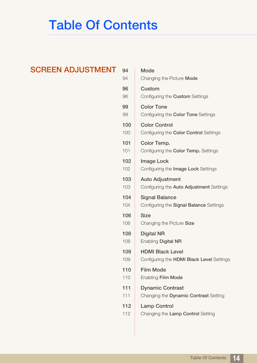 Samsung LH32ARPLBC/EN, LH40ARPLBC/EN, LH46ARPLBC/EN, LH40ARPLBC/XY, LH32ARPLBC/XY, LH46ARPLBC/XY manual Screen Adjustment 