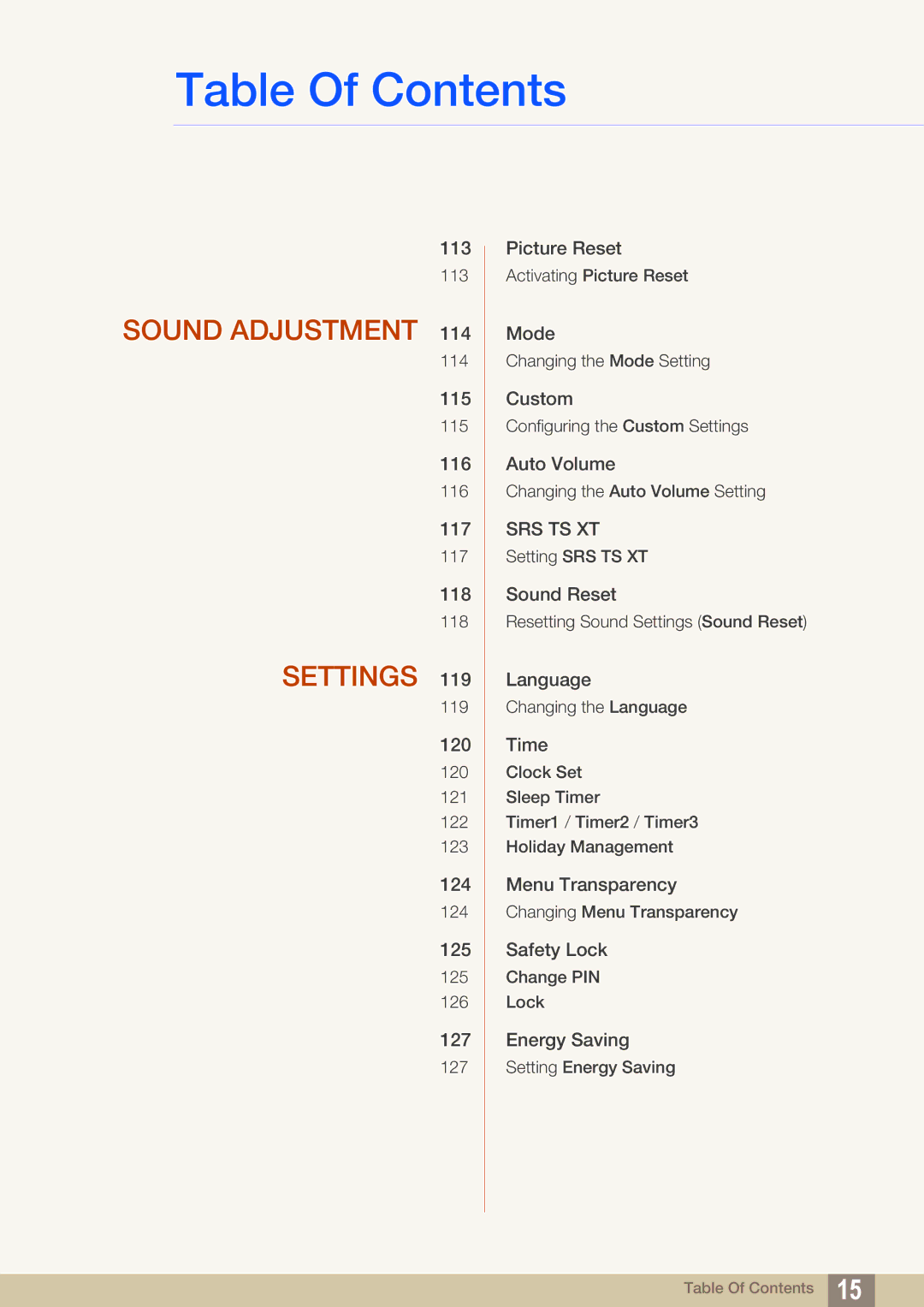 Samsung LH40ARPLBC/XY, LH40ARPLBC/EN, LH46ARPLBC/EN, LH32ARPLBC/EN, LH32ARPLBC/XY, LH46ARPLBC/XY Sound Adjustment Settings 