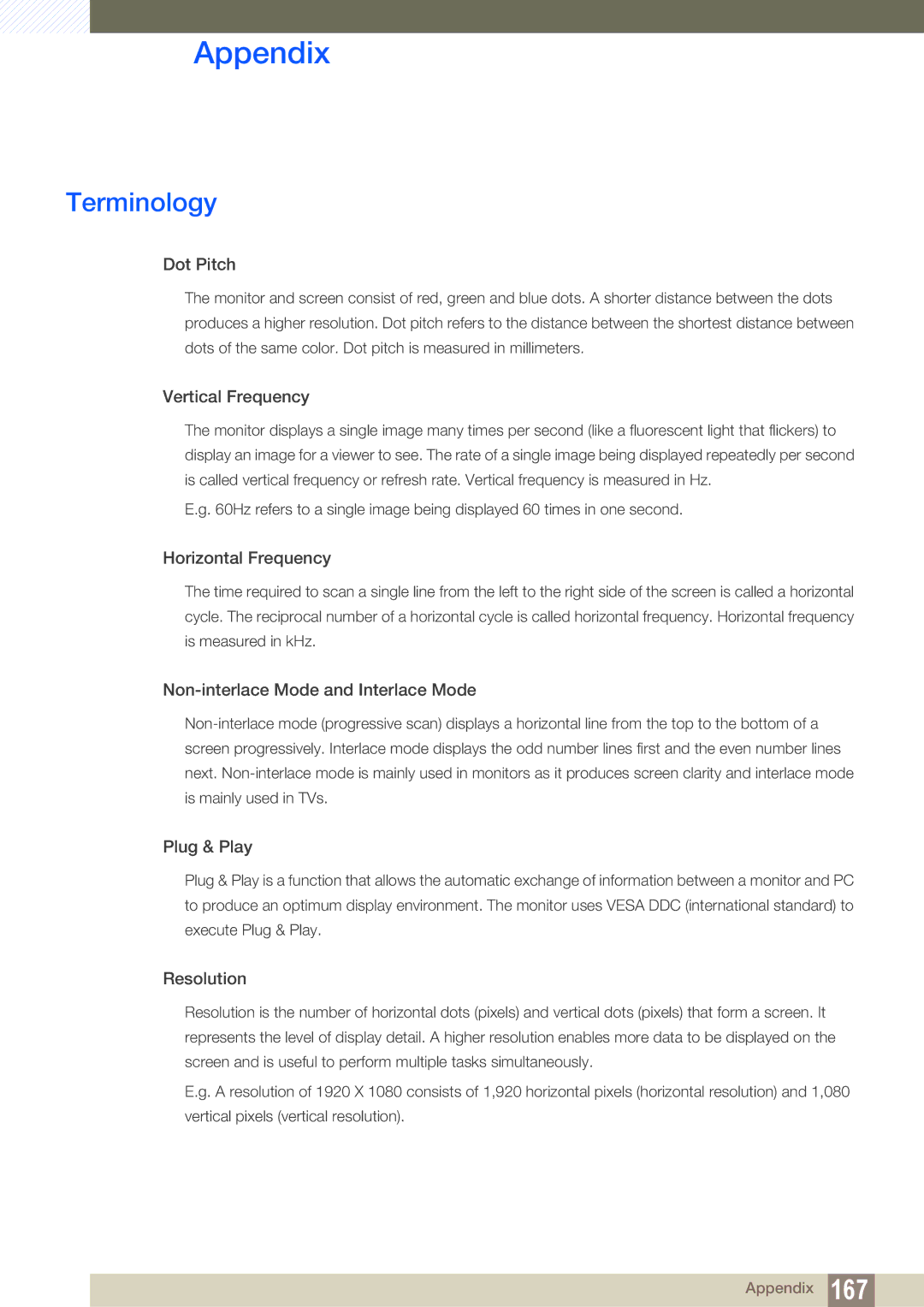 Samsung LH46ARPLBC/XY, LH40ARPLBC/EN, LH46ARPLBC/EN, LH32ARPLBC/EN, LH40ARPLBC/XY, LH32ARPLBC/XY manual Terminology, Dot Pitch 