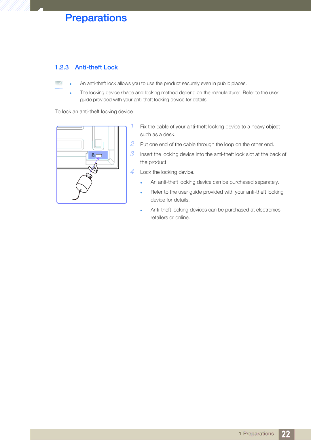 Samsung LH32ARPLBC/XY, LH40ARPLBC/EN, LH46ARPLBC/EN, LH32ARPLBC/EN, LH40ARPLBC/XY, LH46ARPLBC/XY manual Anti-theft Lock 