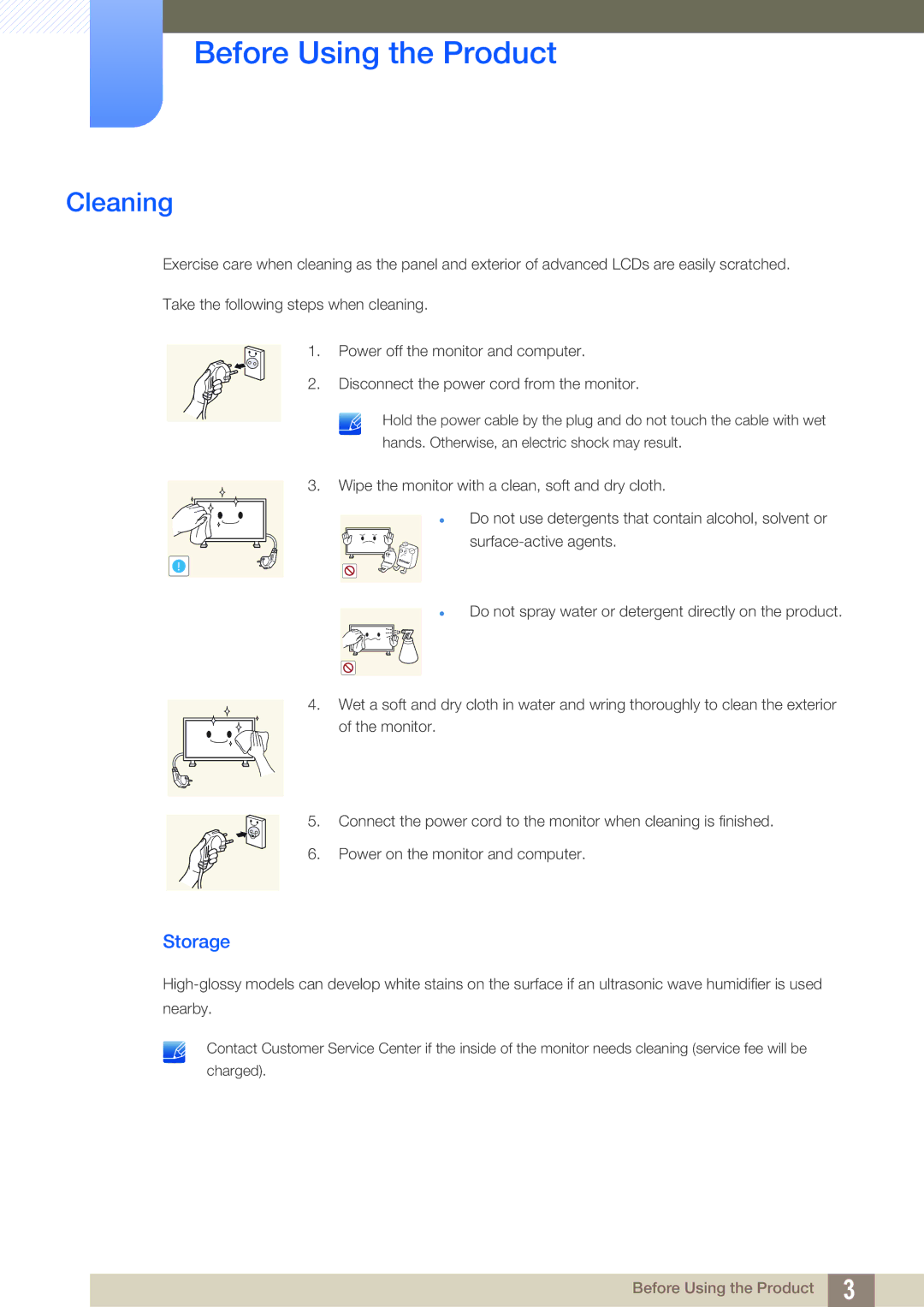 Samsung LH40ARPLBC/XY, LH40ARPLBC/EN, LH46ARPLBC/EN, LH32ARPLBC/EN, LH32ARPLBC/XY, LH46ARPLBC/XY manual Cleaning, Storage 