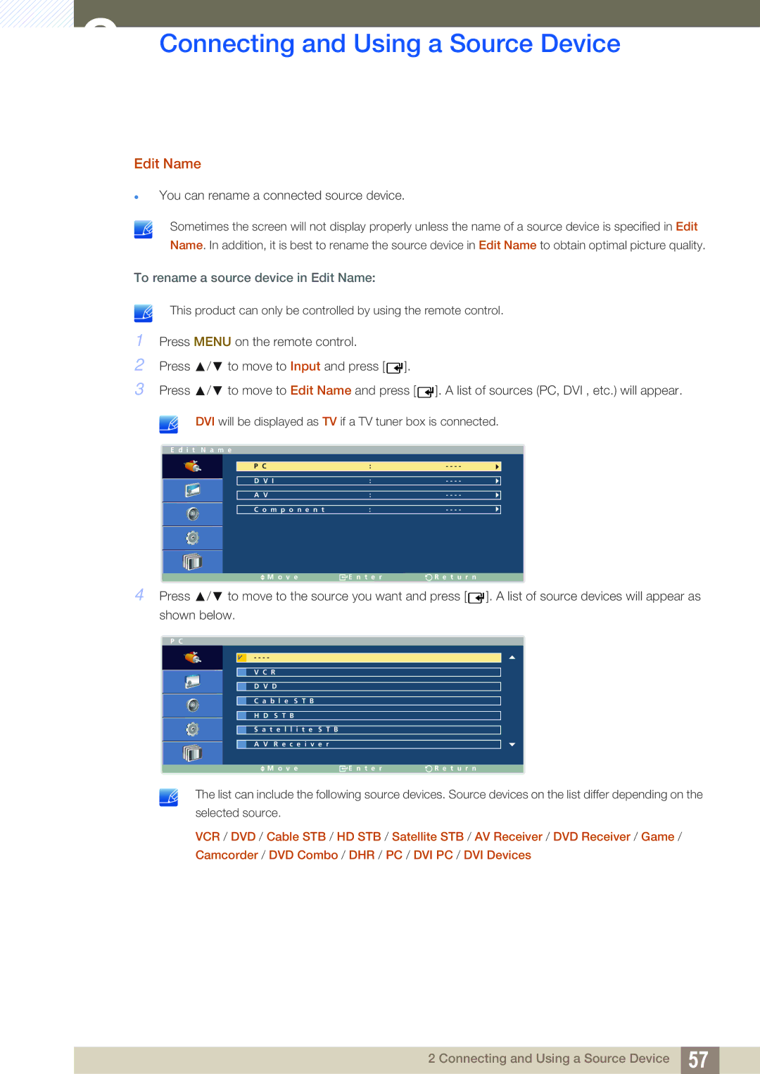 Samsung LH40ARPLBC/XY, LH40ARPLBC/EN, LH46ARPLBC/EN, LH32ARPLBC/EN, LH32ARPLBC/XY To rename a source device in Edit Name 