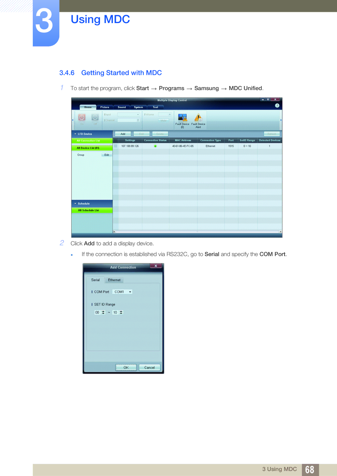 Samsung LH32ARPLBC/EN, LH40ARPLBC/EN, LH46ARPLBC/EN, LH40ARPLBC/XY, LH32ARPLBC/XY, LH46ARPLBC/XY manual Getting Started with MDC 