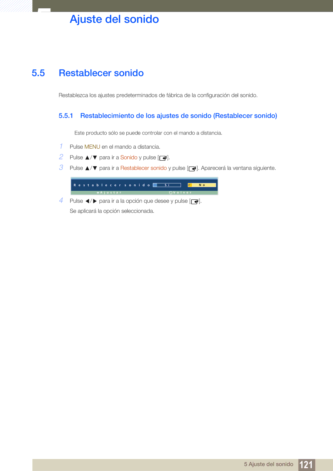 Samsung LH46ARPLBC/EN, LH40ARPLBC/EN, LH32ARPLBC/EN manual Restablecimiento de los ajustes de sonido Restablecer sonido 