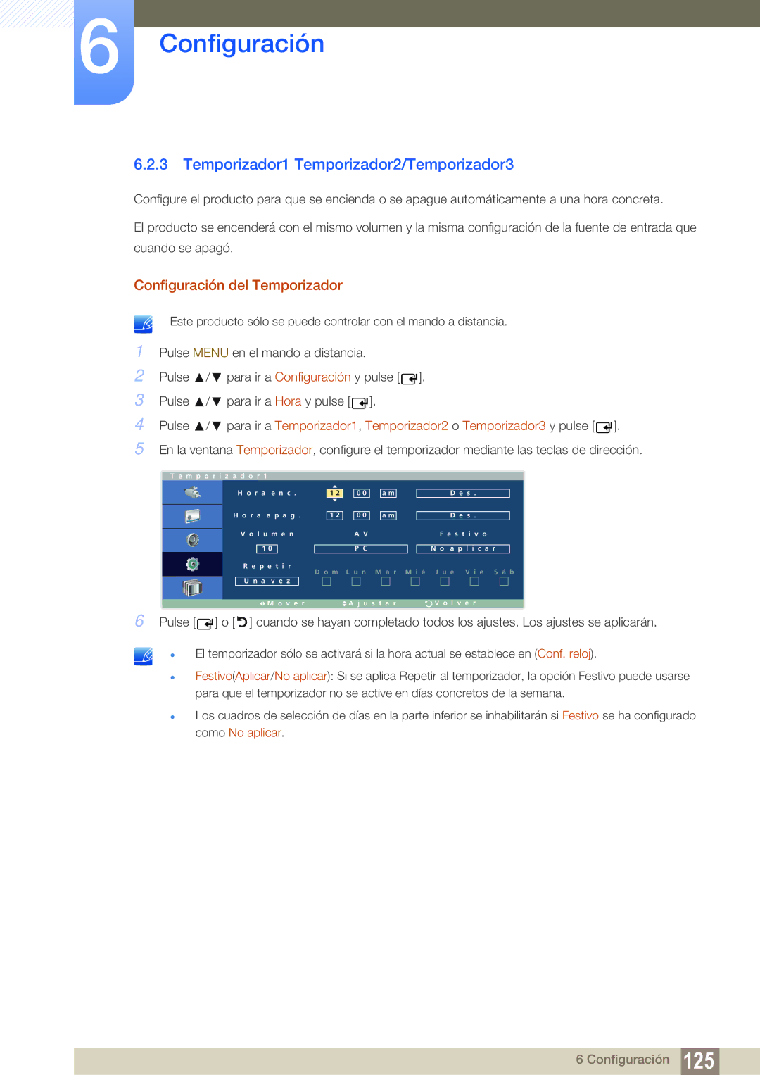 Samsung LH32ARPLBC/EN, LH40ARPLBC/EN manual Temporizador1 Temporizador2/Temporizador3, Configuración del Temporizador 