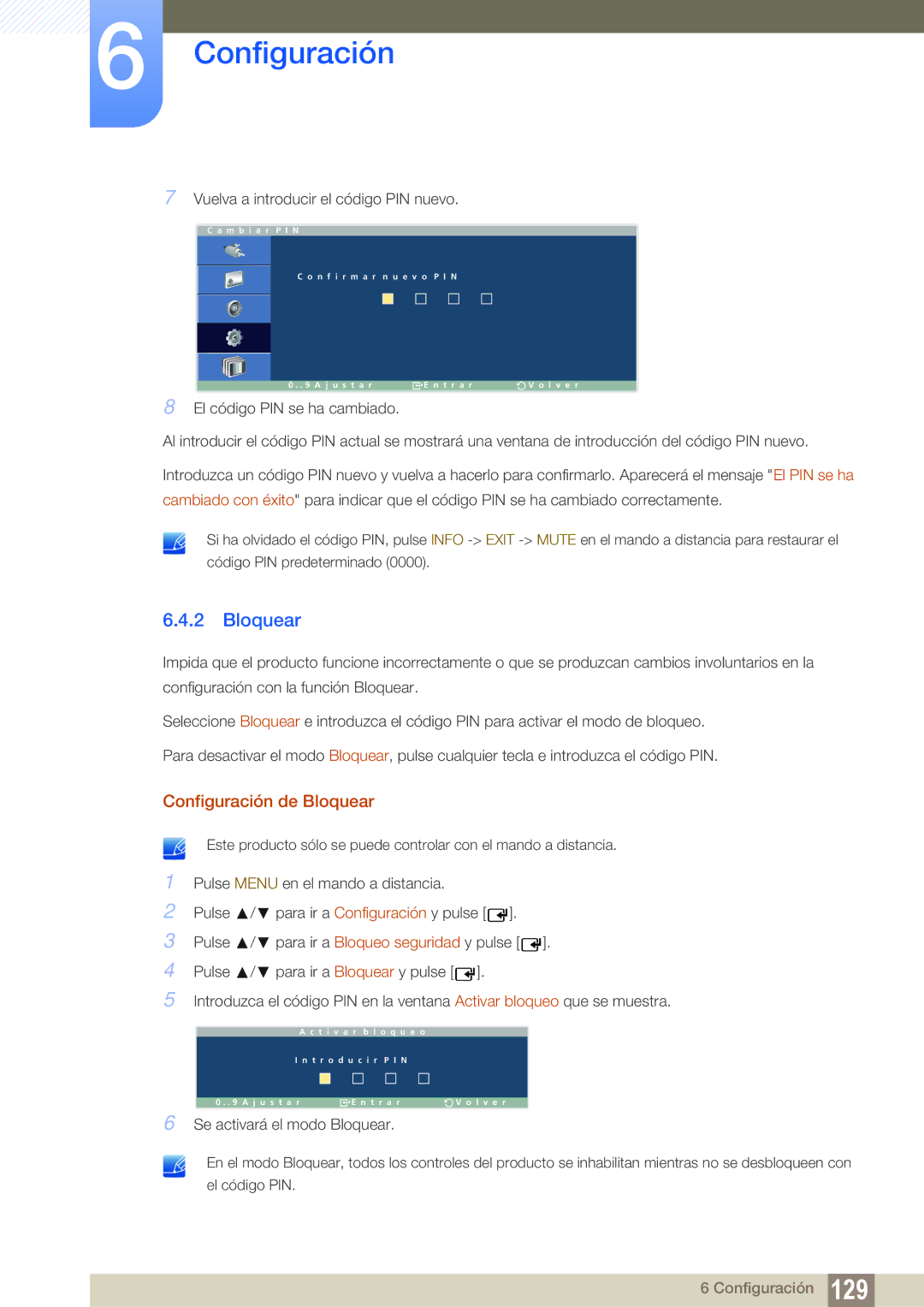 Samsung LH40ARPLBC/EN, LH46ARPLBC/EN, LH32ARPLBC/EN manual Configuración de Bloquear 