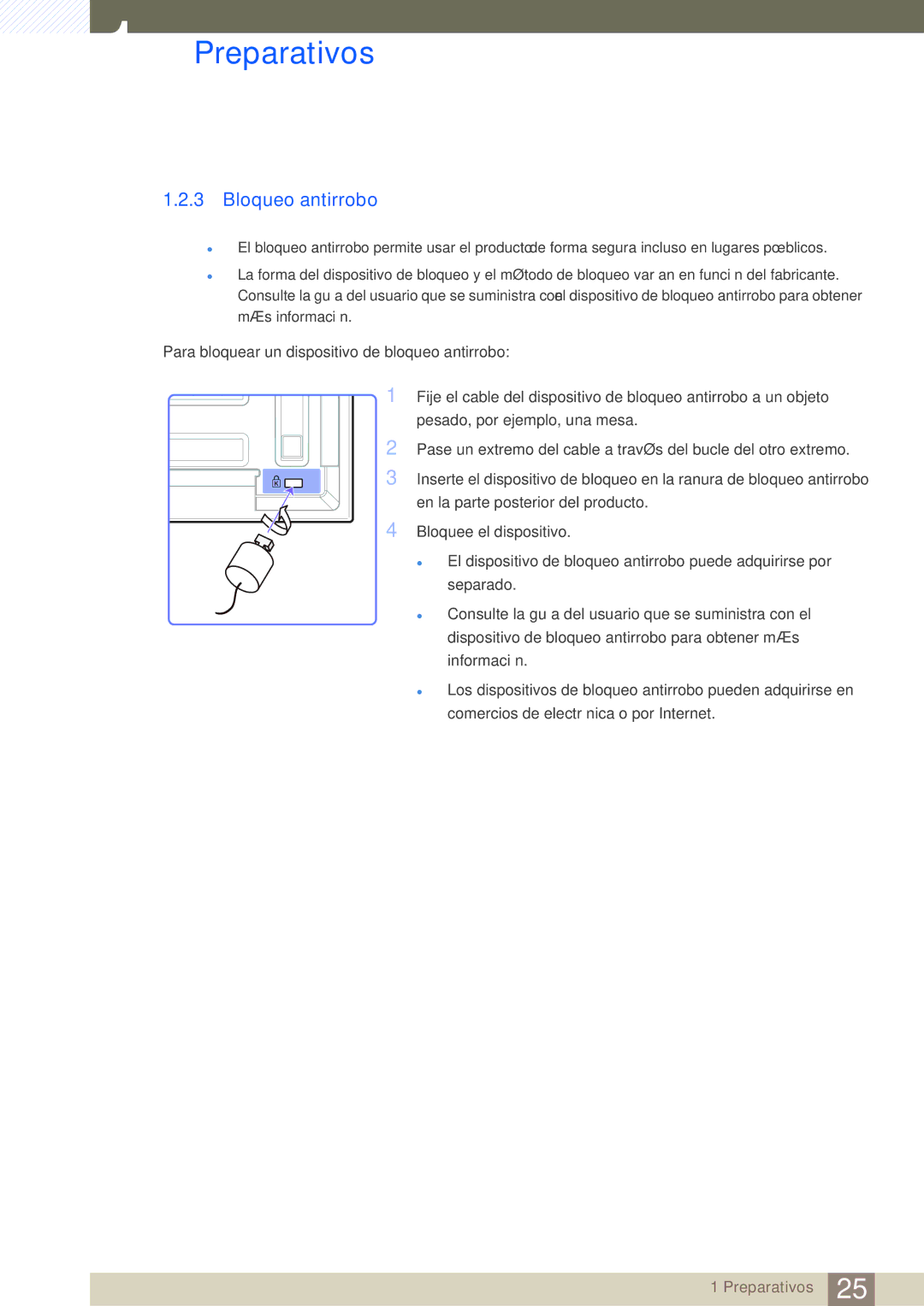 Samsung LH46ARPLBC/EN, LH40ARPLBC/EN, LH32ARPLBC/EN manual Bloqueo antirrobo 