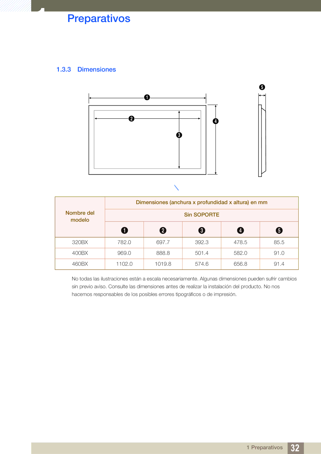 Samsung LH32ARPLBC/EN, LH40ARPLBC/EN, LH46ARPLBC/EN manual Dimensiones 