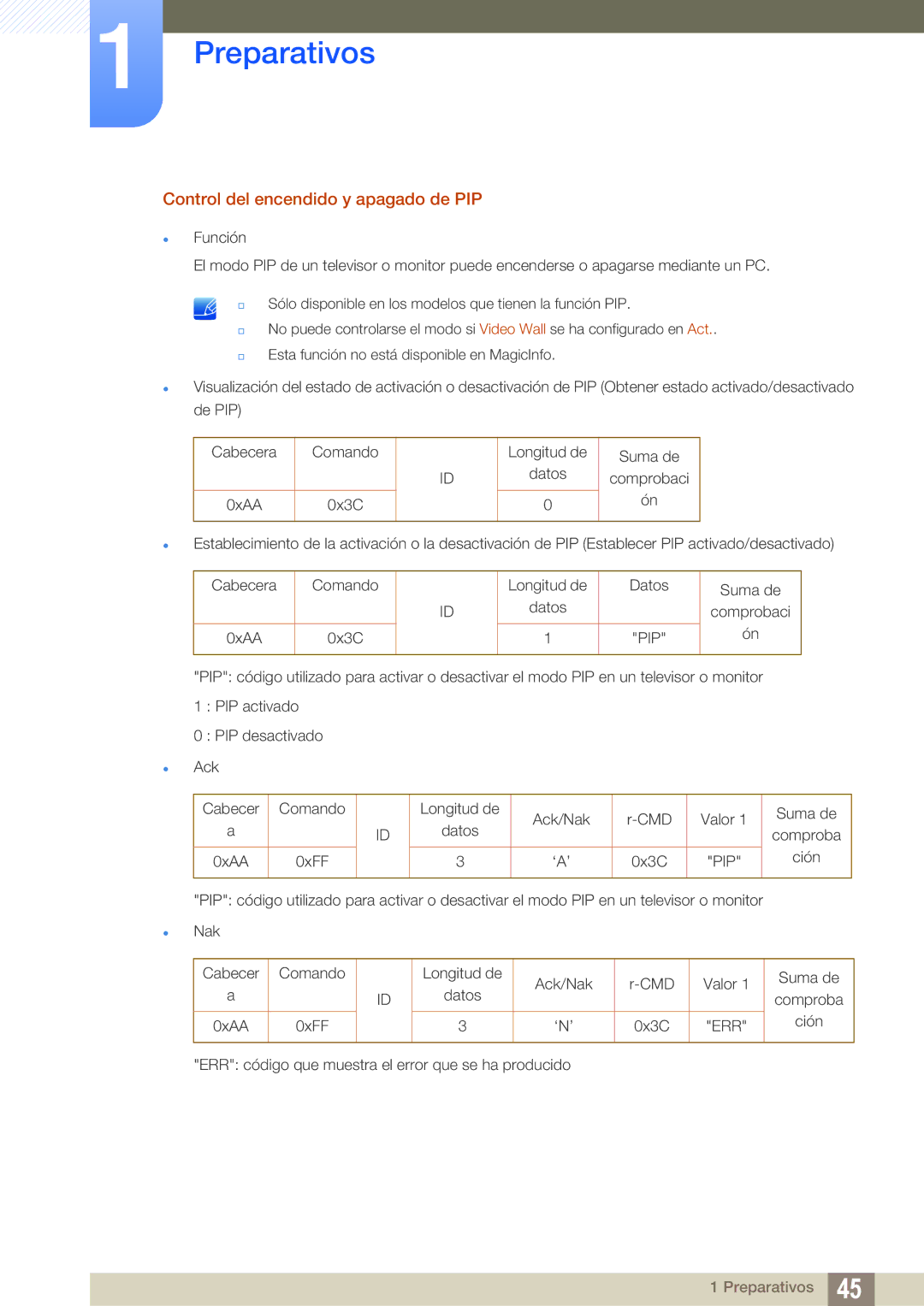 Samsung LH40ARPLBC/EN, LH46ARPLBC/EN, LH32ARPLBC/EN manual Control del encendido y apagado de PIP, Pip 