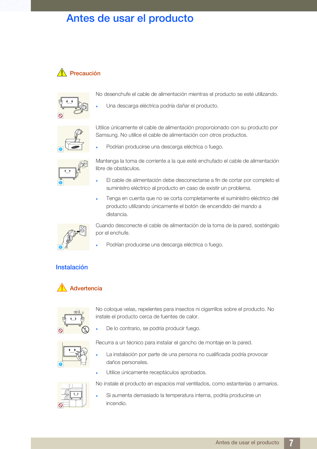 Samsung LH46ARPLBC/EN, LH40ARPLBC/EN, LH32ARPLBC/EN manual Instalación, Precaución 