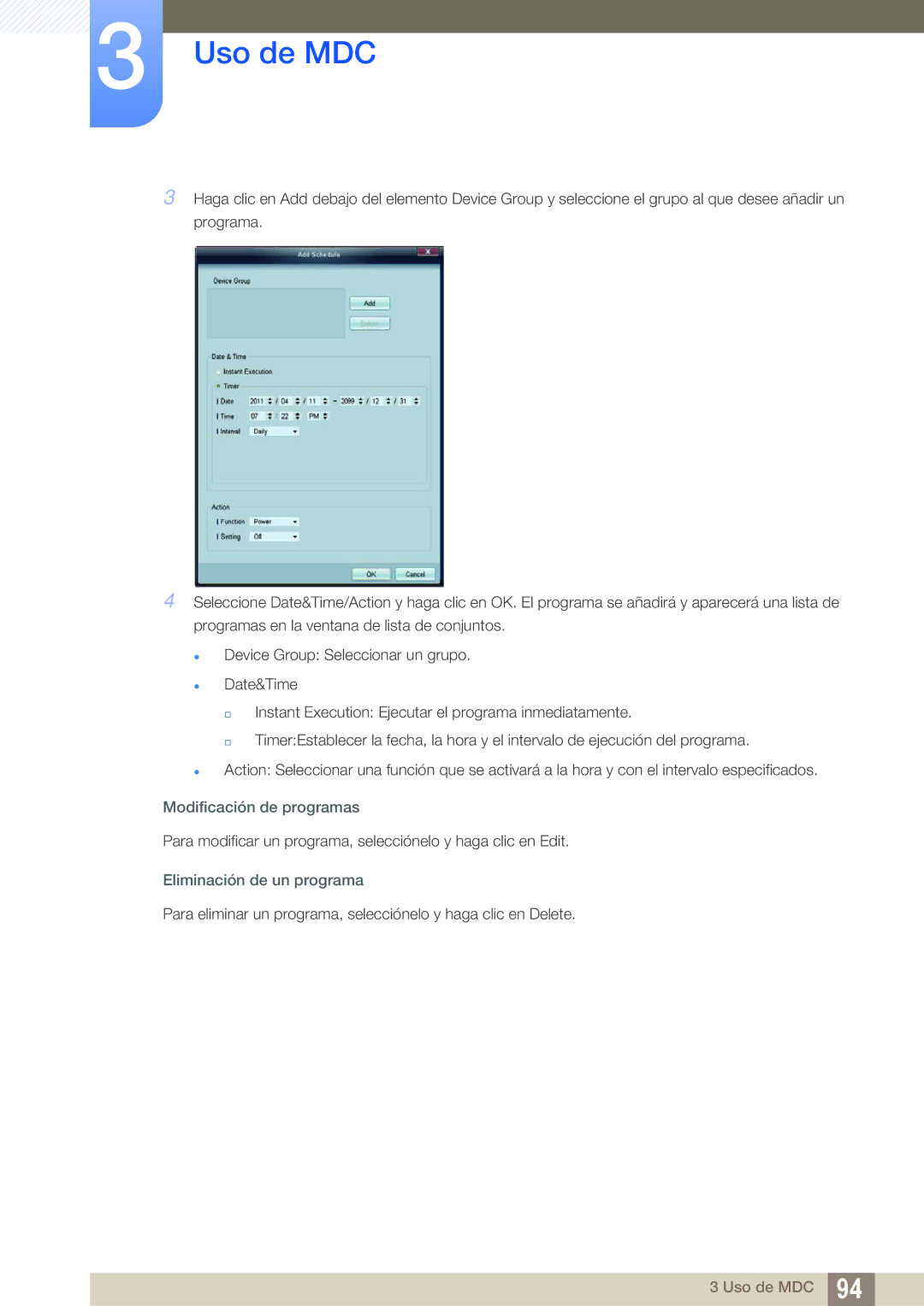 Samsung LH46ARPLBC/EN, LH40ARPLBC/EN, LH32ARPLBC/EN manual Modificación de programas, Eliminación de un programa 