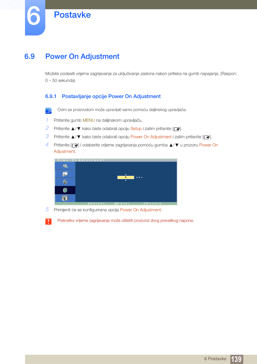 Samsung LH46ARPLBC/EN, LH40ARPLBC/EN manual Postavljanje opcije Power On Adjustment 