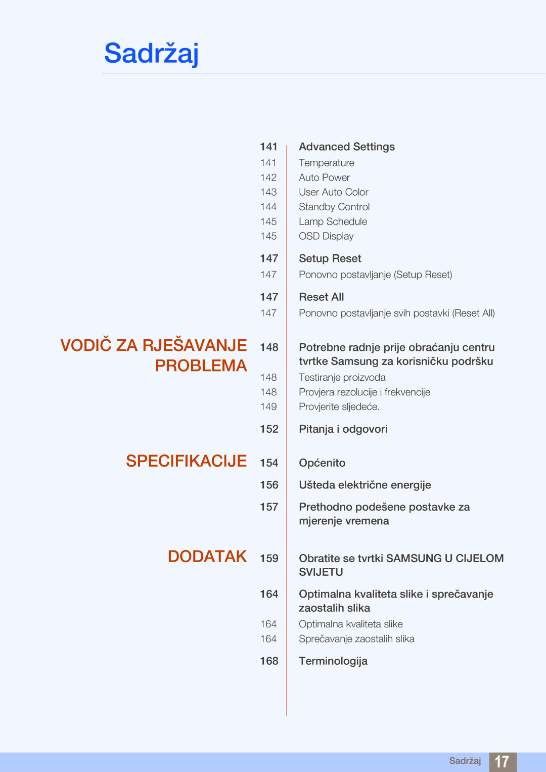 Samsung LH46ARPLBC/EN, LH40ARPLBC/EN manual Vodič ZA Rješavanje 148 Problema 