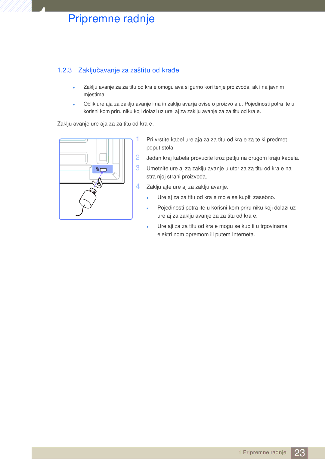 Samsung LH46ARPLBC/EN, LH40ARPLBC/EN manual Zaključavanje za zaštitu od krađe 