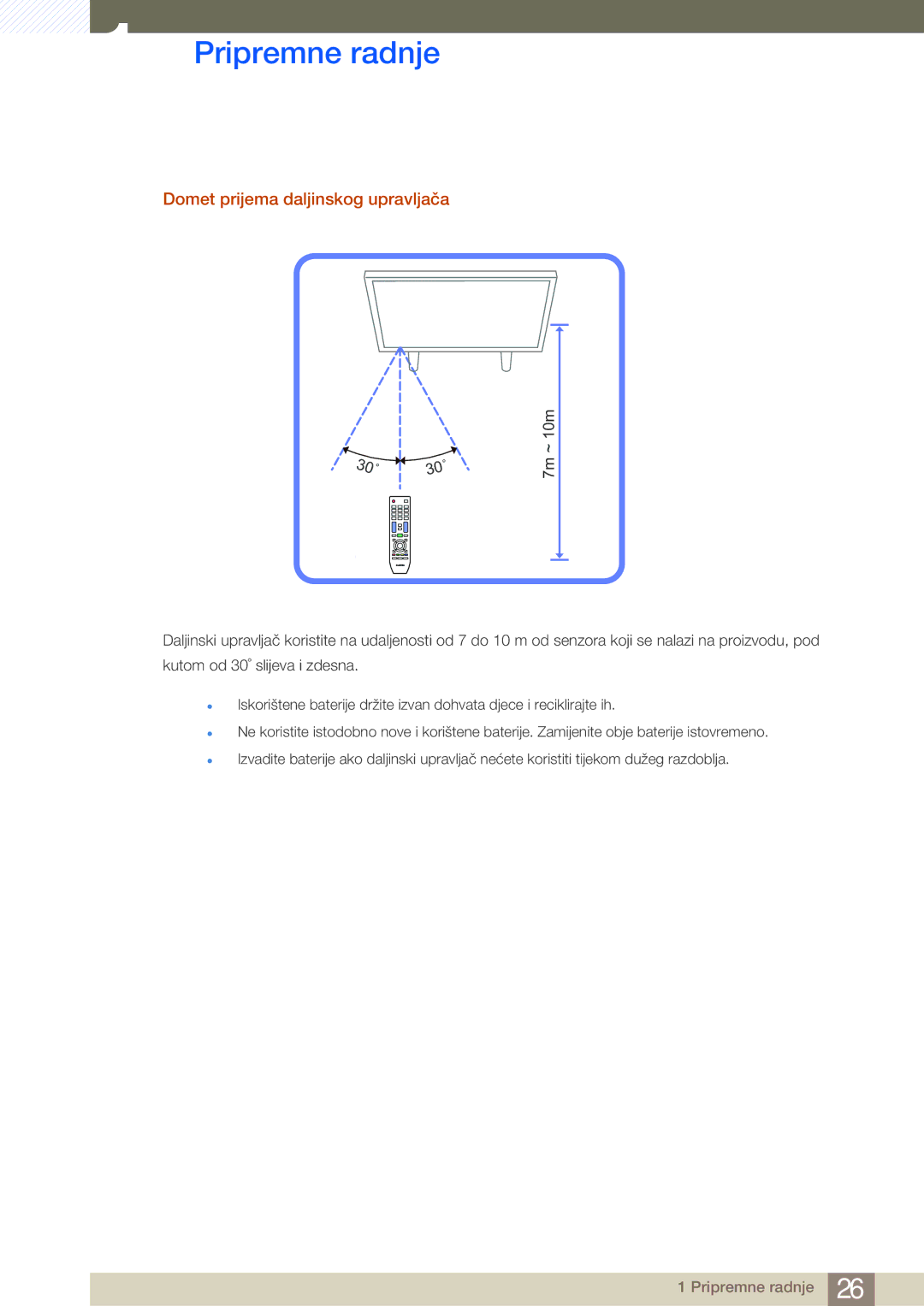 Samsung LH40ARPLBC/EN, LH46ARPLBC/EN manual Domet prijema daljinskog upravljača 