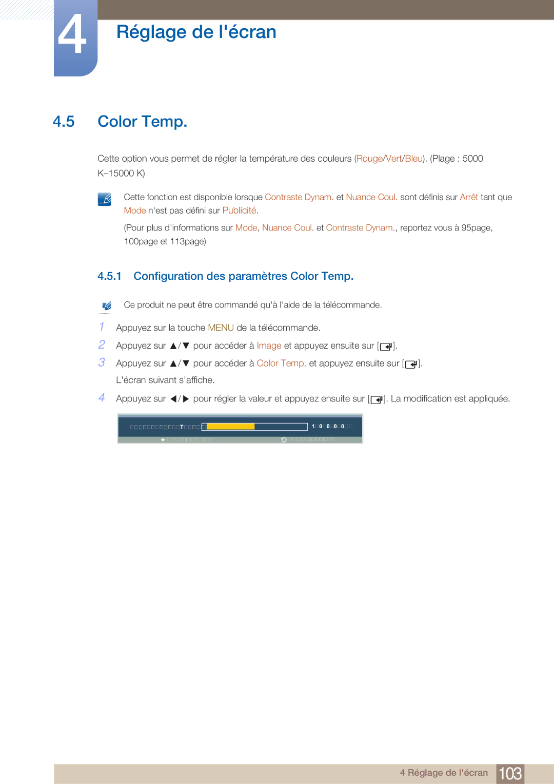 Samsung LH40ARPLBC/EN manual Configuration des paramètres Color Temp 