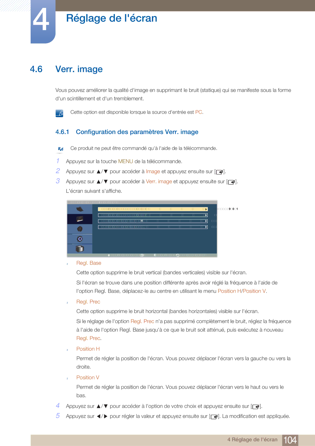 Samsung LH40ARPLBC/EN manual Configuration des paramètres Verr. image 