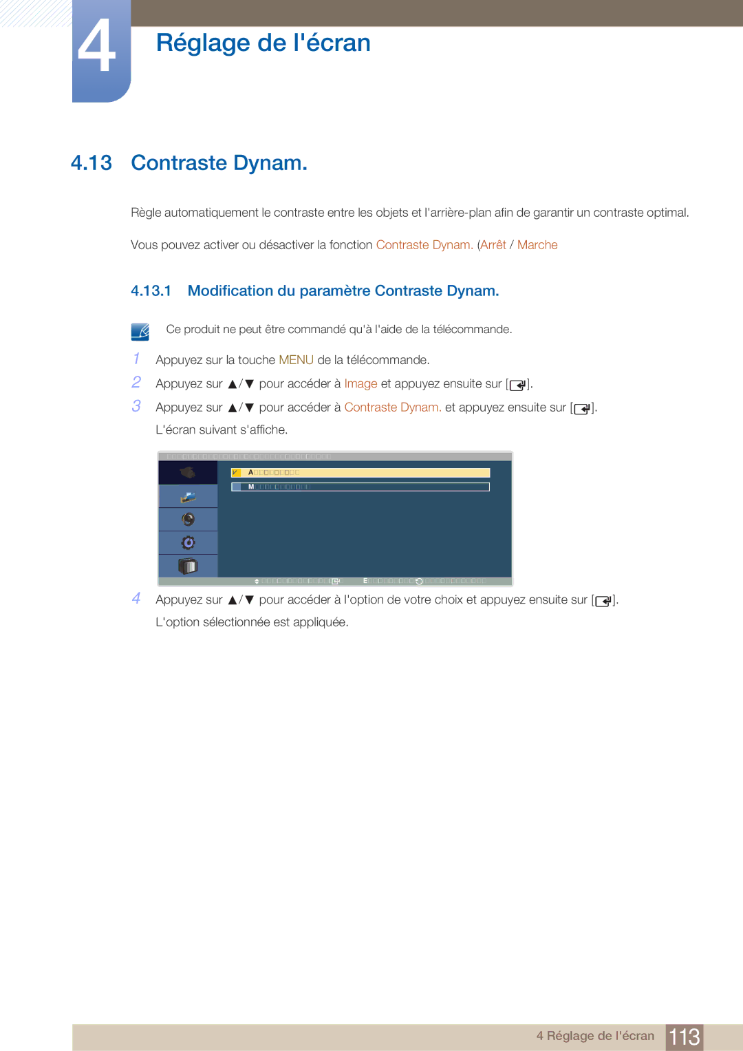 Samsung LH40ARPLBC/EN manual Modification du paramètre Contraste Dynam 